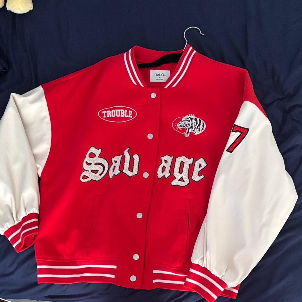 Rue21 Bold Red and White Varsity Jacket